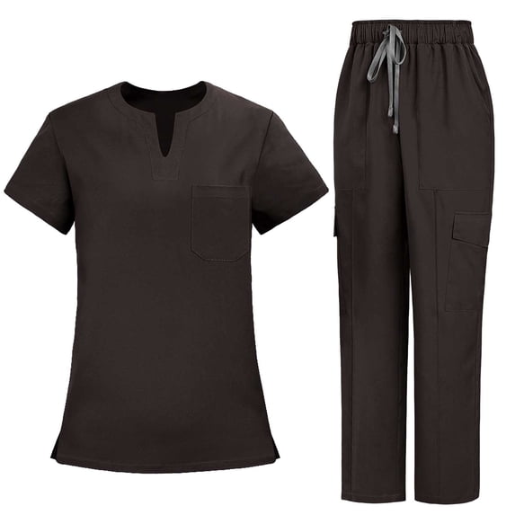 Kctiaxy Scrub Set Womens Classic Solid Color Short Sleeve V-Neck Work Shirts & Drawstring Elastic Waist Straight Leg Scrub Pants with Pockets