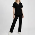 thumbnail image 1 of Kctiaxy Scrubs for Women Set Solid Color Short Sleeves V-Neck Blouses with Double Pockets & Elastic Waist Straight Leg Scrub Pants Nursing Uniform Set, 1 of 9