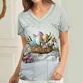 thumbnail image 1 of Kctiaxy Scrubs for Women Funny Casual Rabbit Print Graphic Easter Shirts for Women Short Sleeve V-neck Pullover Work Tee Tops with Pockets, 1 of 5