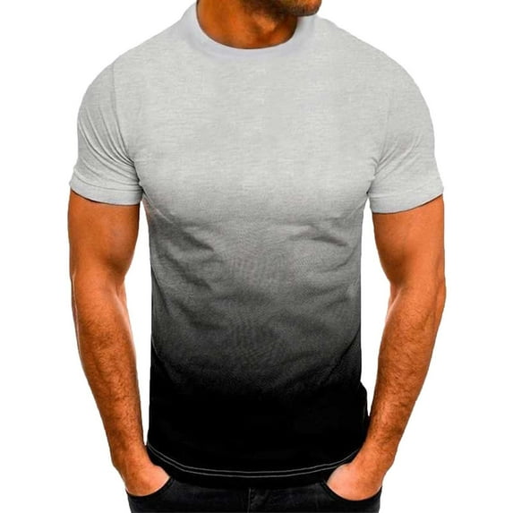 Kctiaxy Shirt for Men Casual Gradient Color Short Sleeve Shirts for Men Fashionable Comfy Elastic Sports Round-Neck Blouse for Men
