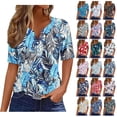 thumbnail image 1 of Kctiaxy Short Sleeve Shirts for Women Hawaiian Printed V-Neck Shirt Fashion Casual Beach Button Collared Pullover Floral Summer Tops, 1 of 6