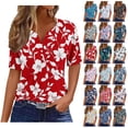 thumbnail image 1 of Kctiaxy Short Sleeve Shirts for Women Hawaiian Printed V-Neck Shirt Fashion Casual Beach Button Collared Pullover Floral Summer Tops, 1 of 6