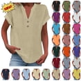 thumbnail image 1 of Kctiaxy Short Sleeve Tops for Women Casual Soild Color V Neck T Shirts Button Up Loose Comfy Breathable Summer Tops, 1 of 7