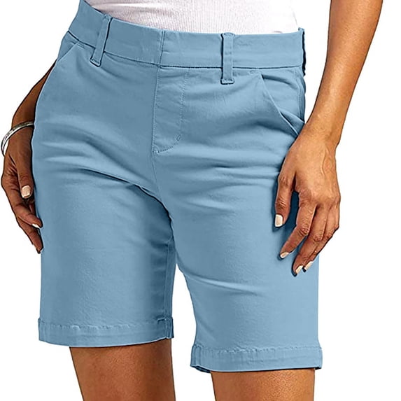 Kctiaxy Shorts for Women Summer Solid Color Pull On Hiking Shorts Casual Comfy Thin Waist Regular Fits Chino Shorts with Pockets