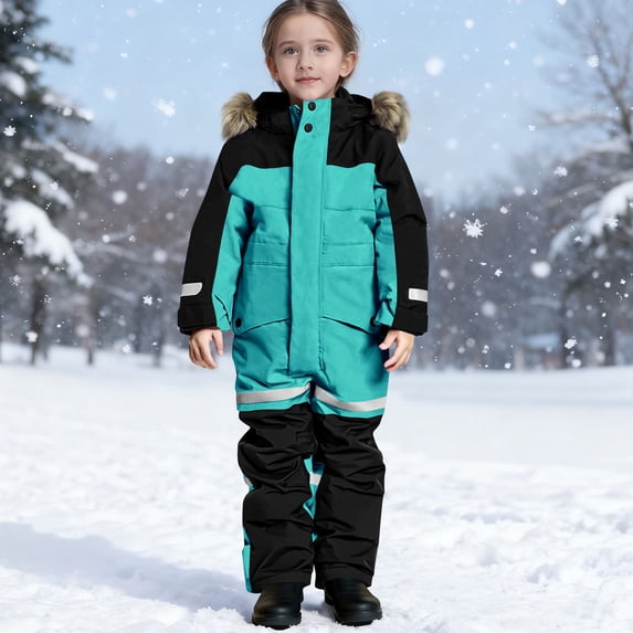 Kctiaxy Snowsuit for Girls Children Soild Color Casual Ski Suits Warm Windproof Waterproof Winter Outdoor Thickened Suits