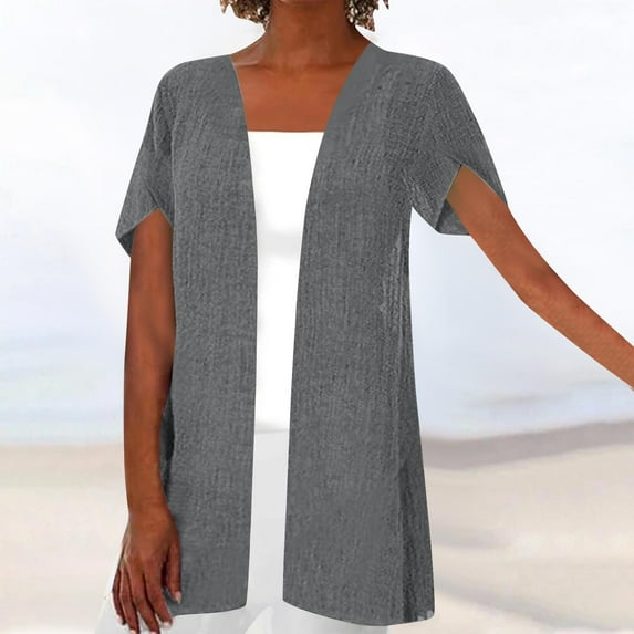 Kctiaxy Summer Cardigans for Women Lightweight Short Sleeve Open Front Tee Cardigans Thin Solid Color Causal Fashion Cardigan Tops
