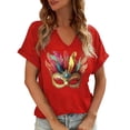 thumbnail image 1 of Kctiaxy Summer Tops for Women Carnival Graphic V Neck Short Sleeve Shirts Fashion Loose Fits Casual T-Shirts Top Festival Celebrations Wear, 1 of 6