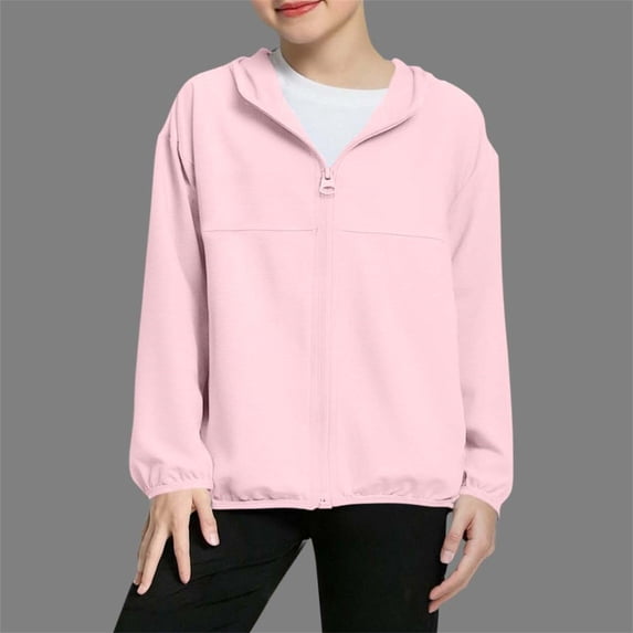 Kctiaxy Sun Protection Jacket Kids Girls Zip Up Long-Sleeve Jackets Boys Casual Solid Color Comfy Light Rashguard Shirts Summer Vacation