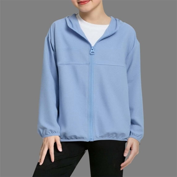 Kctiaxy Sun Protection Jacket Kids Girls Zip Up Long-Sleeve Jackets Boys Casual Solid Color Comfy Light Rashguard Shirts Summer Vacation