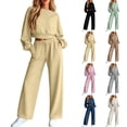 thumbnail image 1 of Kctiaxy Sweat Suits for Womens 2 Piece Travel Outfits Crew Neck Long Sleeve Pullover Crop Tops and Drawstring Straight Leg Palazzo Pants, 1 of 7