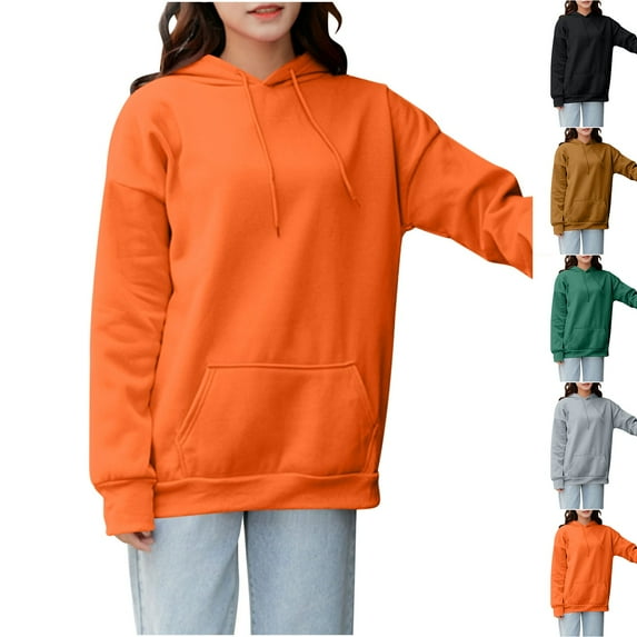 Kctiaxy Sweatshirt for Women Fall Fashion Long Sleeve Crewneck Hoodies Causal Loose Solid Color Pullover Sweater Jacket with Pockets Fall Savings