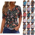 thumbnail image 1 of Kctiaxy T Shirts for Women Summer V-Neck Button Short Sleeve Tops Casual Floral Printed Soft Cool Beach Hawaiian Shirts, 1 of 6