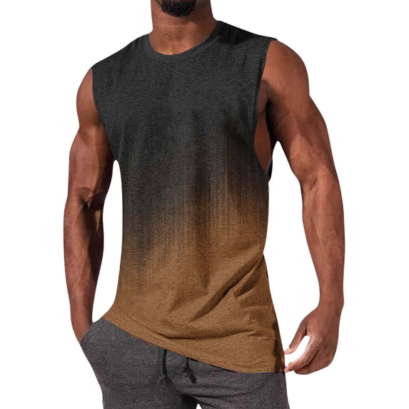 Kctiaxy Tank Tops for Men Fashion Gradient Color Striped Print Workout Tops Crew Neck Pullover Lightweight Casual Sleeveless Tee Shirts for Summer Vacation