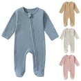 thumbnail image 1 of Kctiaxy Toddler Baby Boy Girl Romper Long Sleeve Cre W Neck Jumpsuits Cotton Solid Color Zipper Cute Onesie Outfits 3-12 Monthss, 1 of 6