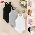 thumbnail image 1 of Kctiaxy Toddler Baby Girl Romper 3Pc Sleeve Less Round Neck Jumpsuits Striped Halter Solid Color Thin Summer Fashion Causal Cute Breathable Onesie Outfits 6-24 Monthss, 1 of 4