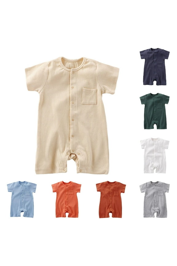 Toddler Baby Girl Summer Clothes Boy Romper Short Sleeve Cre W Neck Cotton T-Shirt Jumpsuits Solid Color Causal Cute Breathable Onesie Outfits 0-12 Monthss