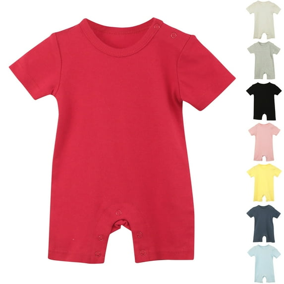 Kctiaxy Toddler Romper Baby Boy Colthes Short Sleeve Cre W Neck Cotton T-Shirt Jumpsuits Solid Color Summer Causal Cute Onesie Outfits 0-24 Monthss