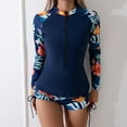 thumbnail image 1 of Kctiaxy Two Piece Swimsuit for Women Modest Rash Guard Bathing Suits Fashion Long Sleeve Printed Crew Neck Front Zipper Top with Shorts, 1 of 7