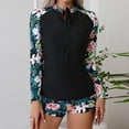 thumbnail image 1 of Kctiaxy Two Piece Swimsuit for Women Modest Rash Guard Bathing Suits Fashion Long Sleeve Printed Crew Neck Front Zipper Top with Shorts, 1 of 7