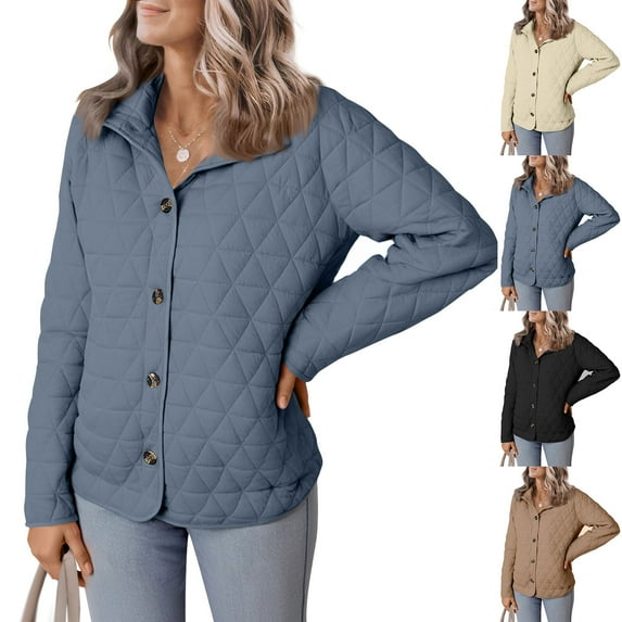 Kctiaxy Winter Jackets for Women Long Sleeve Lape L Collar Lightweight Jacket Solid Color Button Down Causal Fashion Loose Jacket Coat