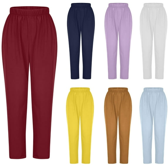 Kctiaxy Women's Scrub Pants e Lastic Waist Straight Leg Nursing Uniform Pants Solid Color Causal Loose Stretch Scrubs Long Pants with Pocketss