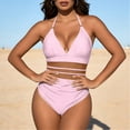 thumbnail image 1 of Kctiaxy Womens Bathing Suits Solid Color Halterneck Lace Bathing Suits Padded Backless Cut Out Off-Shoulder One Piece Bikini Swimsuit, 1 of 5