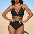 thumbnail image 1 of Kctiaxy Womens One Piece Swimsuits Solid Color Halterneck Lace Bathing Suits Padded Backless Cut Out Off-Shoulder Bikini Swimsuit, 1 of 5