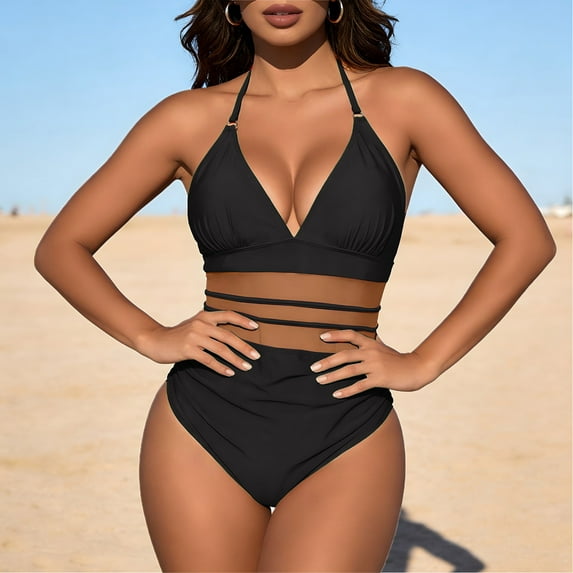 Kctiaxy Womens One Piece Swimsuits Solid Color Halterneck Lace Bathing Suits Padded Backless Cut Out Off-Shoulder Bikini Swimsuit