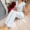 thumbnail image 1 of Kctiaxy Womens Pajama Sets Slim V Neck Short Sleeve Shirts and Full Length Trousers Pajamas Heart Print Bow Loose Homewear 2 Piece Outfits, 1 of 6