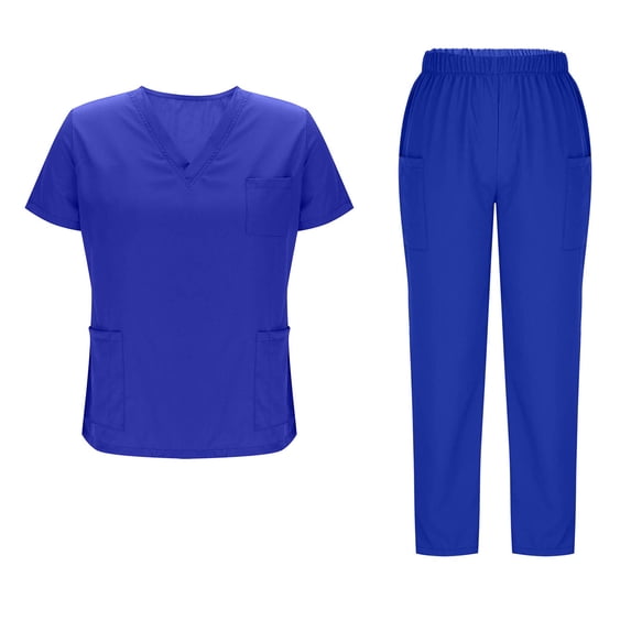 Kctiaxy Womens Scrubs Modern Short Sleeve V-Neck Blouses and Cargo Pant Scrub Set Casual Soild Color Straight Leg Elastic Waist Pants with Pockets