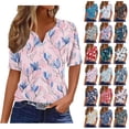 thumbnail image 1 of Kctiaxy Womens Summer Tops V-Neck Button Collar Short Sleeve Hawaiian Shirt Fashion Floral Printed Pullover Top for Casual Beach Wear, 1 of 6