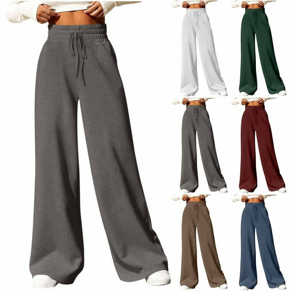 Kctiaxy Womens Sweatpants Fashion Wide Leg Drawstring Cargo Sweatpant Solid Color Causal Straight Leg Long Pants with Pockets