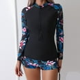 thumbnail image 1 of Kctiaxy Womens Swimsuits Rash Guard Two Piece Swimwear Long Sleeve Fashion Modest Swimsuit Printed Crew Neck Front Zipper Top with Shorts, 1 of 7