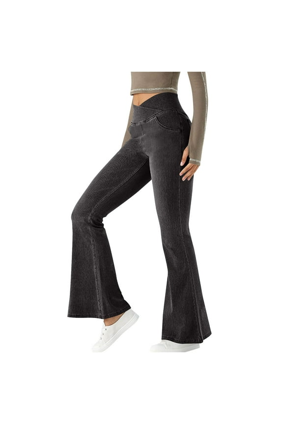 Womens Yoga Pants Fashion Casual High Waist Imitation Denim Yoga Pants High Waist Hip Liftting Fitness Exercise Slim Fits Long Pants with Pockets