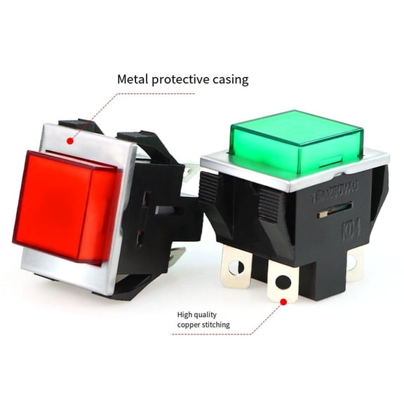Kd4 Button Square Button Switch Point Reset Button Button Switch 15A/250V 2No Green Smile Home