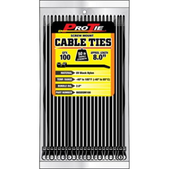 Kdar B15DSSM100 15 in. Standard Duty Screw Mount Cable Ties, Black - Pack of 100