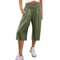 thumbnail image 1 of Kddylitq 2024 Capris for Women Long Shorts Below The Knee Casual Summer Elastic Waist Flowy Beach Shorts Linen Loose Fit Army Green 2XL, 1 of 5