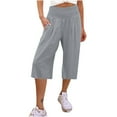 thumbnail image 1 of Kddylitq 2024 Capris for Women Long Shorts Below The Knee Casual Summer Elastic Waist Flowy Beach Shorts Linen Loose Fit Gray S, 1 of 4