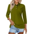 thumbnail image 1 of Kddylitq 3/4 Sleeve Polo Shirts For Women Collared Wicking Summer Shirts Lightweight Loose Vintage Tops Army Green S, 1 of 4