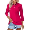 thumbnail image 1 of Kddylitq 3/4 Sleeve Polo Shirts For Women Collared Wicking Summer Shirts Lightweight Loose Vintage Tops Hot Pink L, 1 of 4
