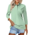 thumbnail image 1 of Kddylitq 3/4 Sleeve Polo Shirts For Women Collared Wicking Summer Shirts Lightweight Loose Vintage Tops Mint Green XL, 1 of 4