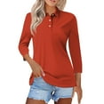 thumbnail image 1 of Kddylitq 3/4 Sleeve Polo Shirts For Women Collared Wicking Summer Shirts Lightweight Loose Vintage Tops Red 3XL, 1 of 4