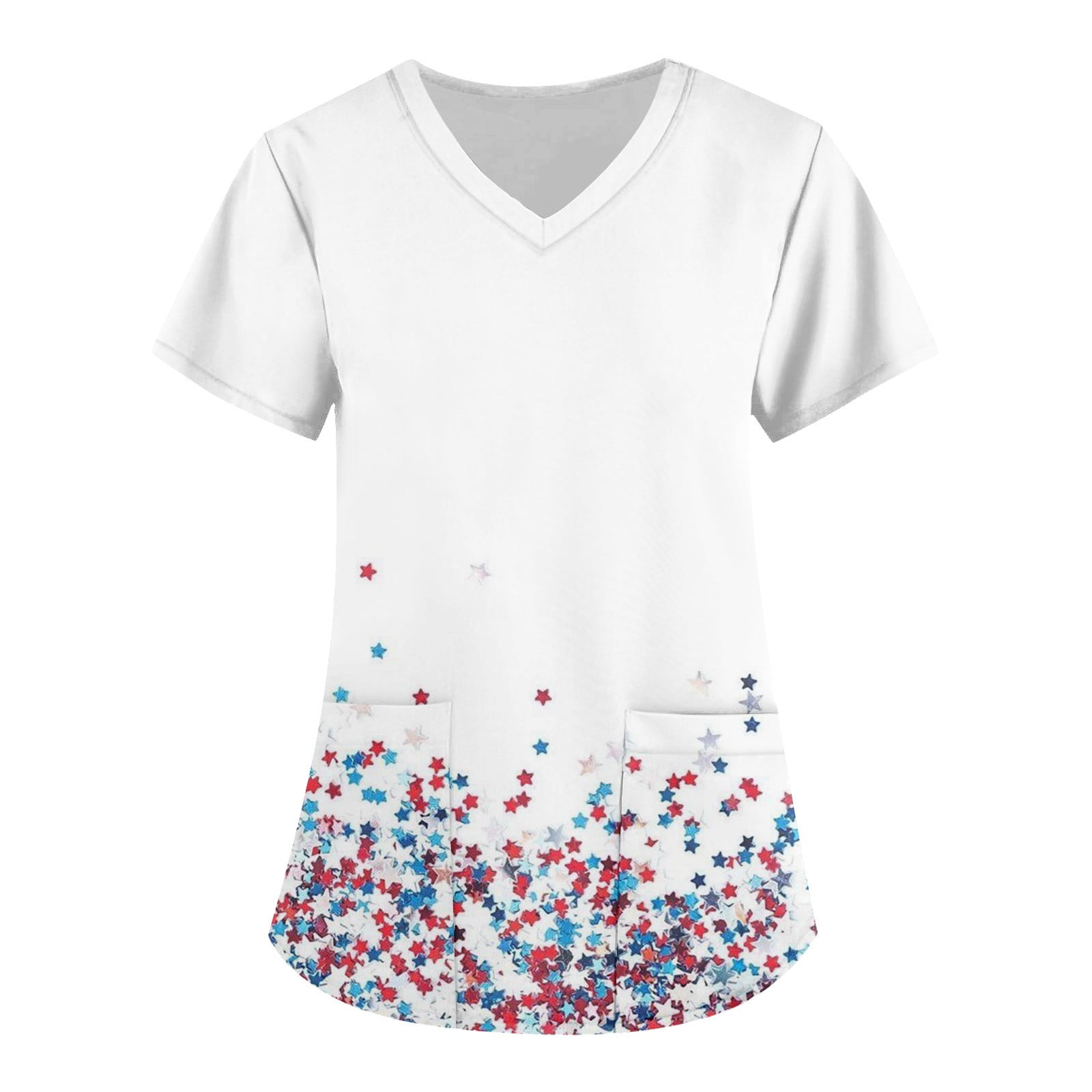 Kddylitq 4th Of July Loose Fit Scrub Tops for Women Short Sleeve