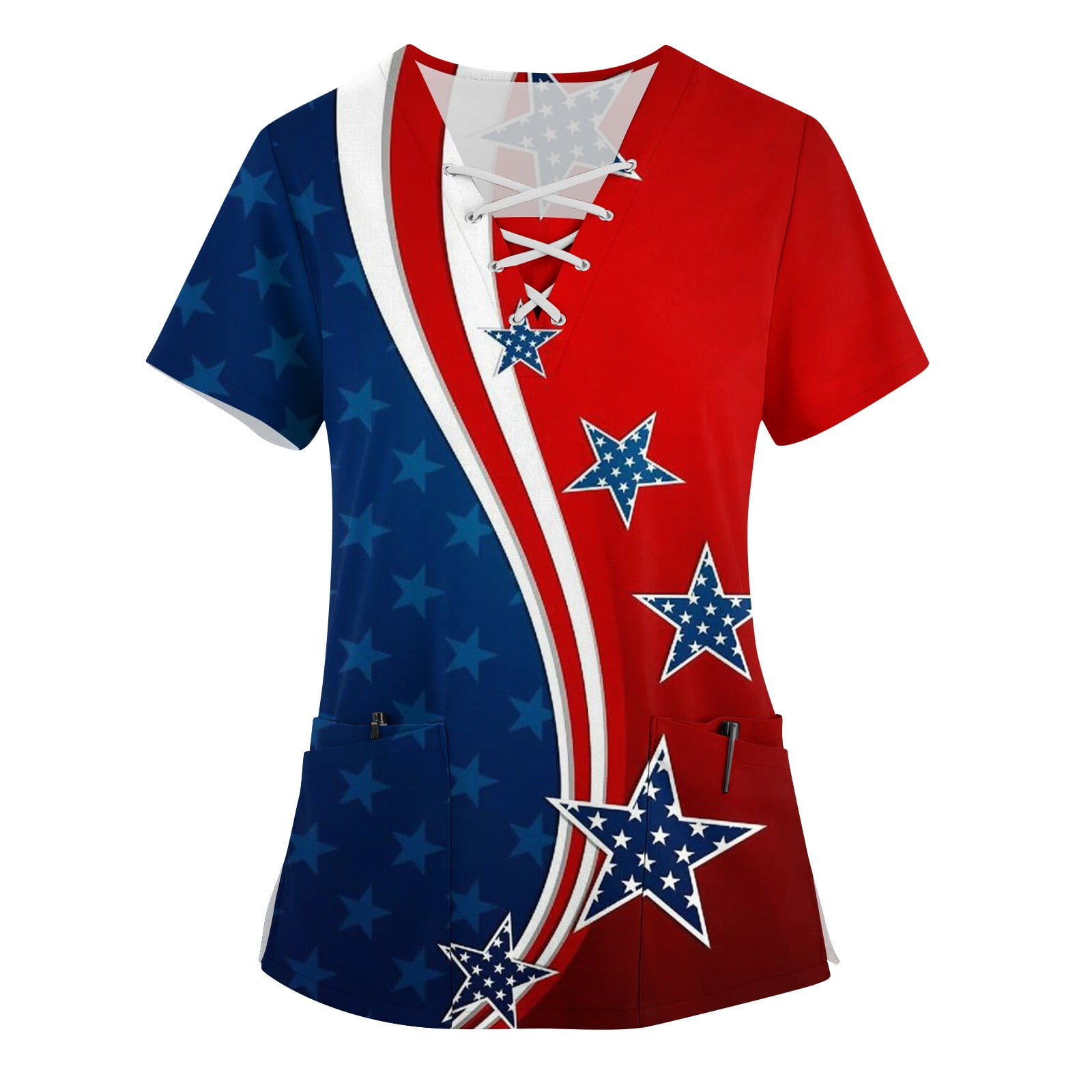 Kddylitq 4th Of July Loose Fit Scrub Tops for Women Short Sleeve