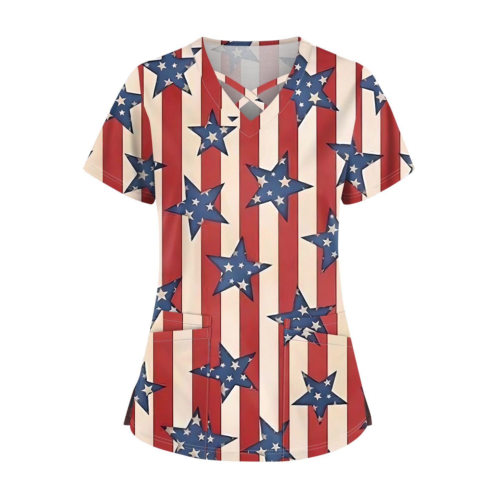 Kddylitq 4th Of July Loose Fit Scrub Tops for Women Short Sleeve