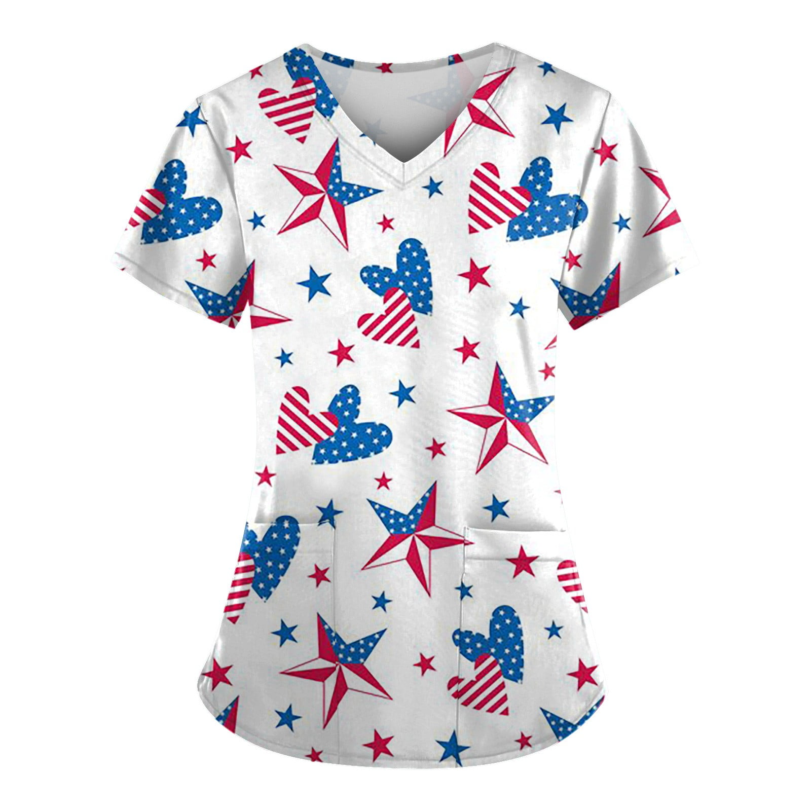 Kddylitq 4th Of July Loose Fit Scrub Tops for Women Stars Striped