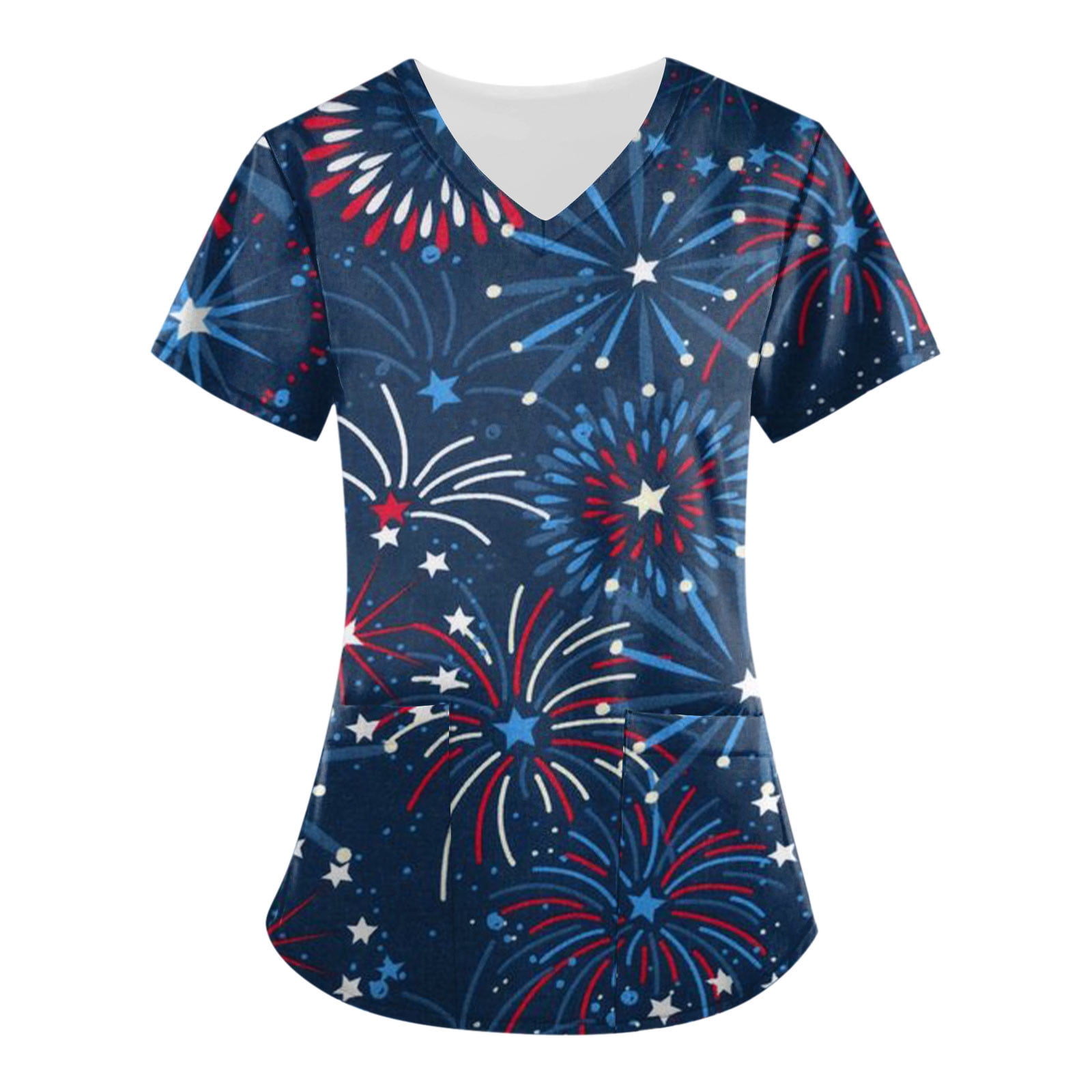 Kddylitq 4th Of July Loose Fit Scrub Tops for Women Stars Striped