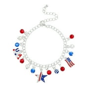 Kddylitq American Flag Bracelets for Women Girl, 4th of July Red、White and Blue Star pendant Bracelets, Patriotic Independence Day Jewelry