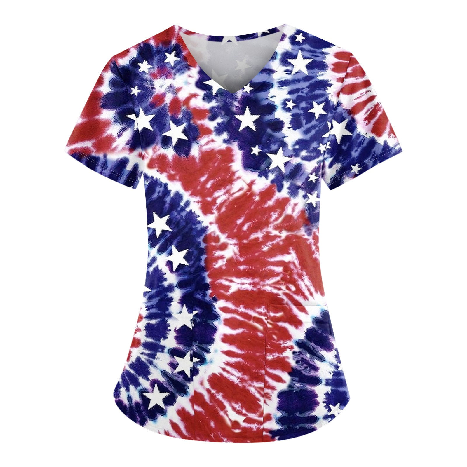 Kddylitq American Flag Loose Fit Scrub Tops for Women Short Sleeve