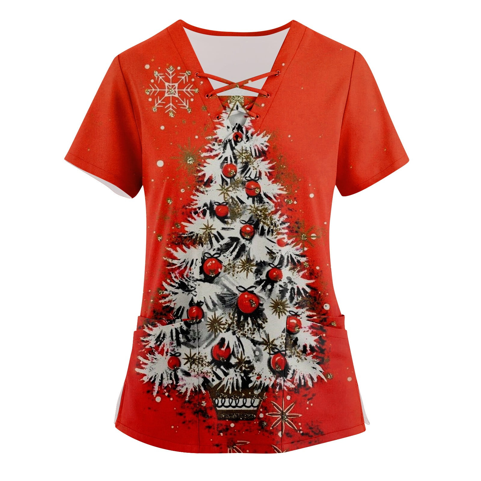 Kddylitq Christmas Cotton Christmas Scrub Tops for Women Short Sleeve Nursing Uniform Xmas